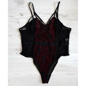 Women Red Black Lace Bodysuit 3XL Gothic Mesh Strappy Teddy Sexy Dark Fairy Edgy
